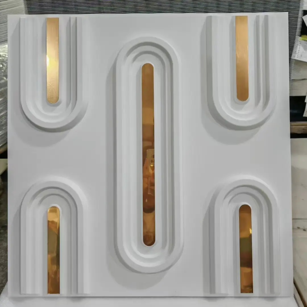 Zejing 50*50 cm 3D Textures PVC Geometric Wall Panel Short Lead Time  for Interior Decoration Easy Installation Modern Waterproof Design  D228白色镜面金.jpg