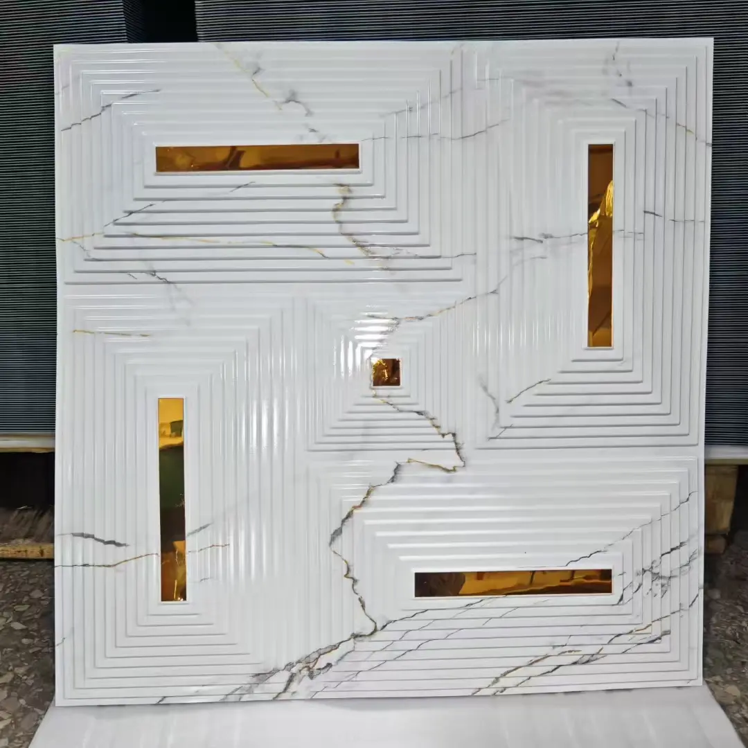 Zejing Customizable Multiple Sizes PVC 3D Wall Panels Modern Design for Indoor and Outdoor for Home Gym or Warehouse Luxury Hotel 3D Wall   D204大理石镜面金1.jpg
