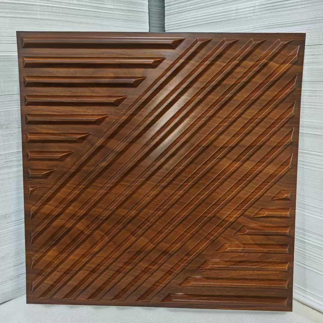 Zejing Pvc 3D Design 50x50cm Waterproof 3D Wall Panel Board 3d Geometric Pattern Texture Pvc Wall Panel for Interior Home Hotel  D189木纹色.jpg