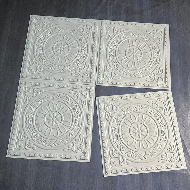 Easy Install 3D PVC Ceiling Panel Geometric Art Textured Plastic Ceiling Tiles for Quick Interior Renovation 3+ Year D230哑白色3.jpg