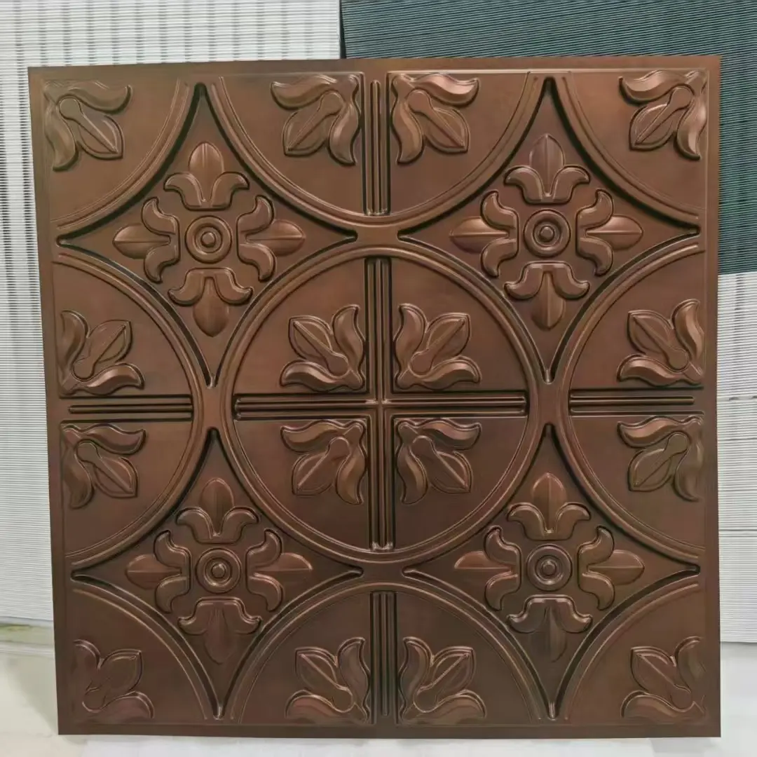 Zejing 50cm*50cm PVC 3D Wall Panel Geometric Cladding Easy Installation Waterproof and Fireproof 3D Wall Board for Interior Wall Decor Ceiling Decoration  D213红铜绣天花板.jpg