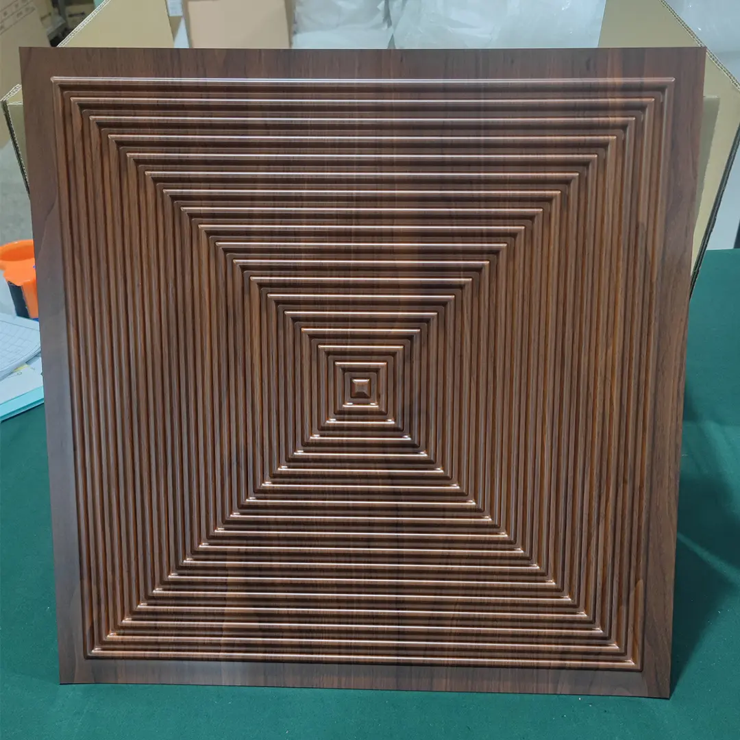 Zejing High Glossy 3d Wall Panel Pvc Wood Grain 50*50 cm Waterproof Villa 3D PVC Wall Panels for Modern House Decoration with Fire Resistant Design  D182-木纹.jpg