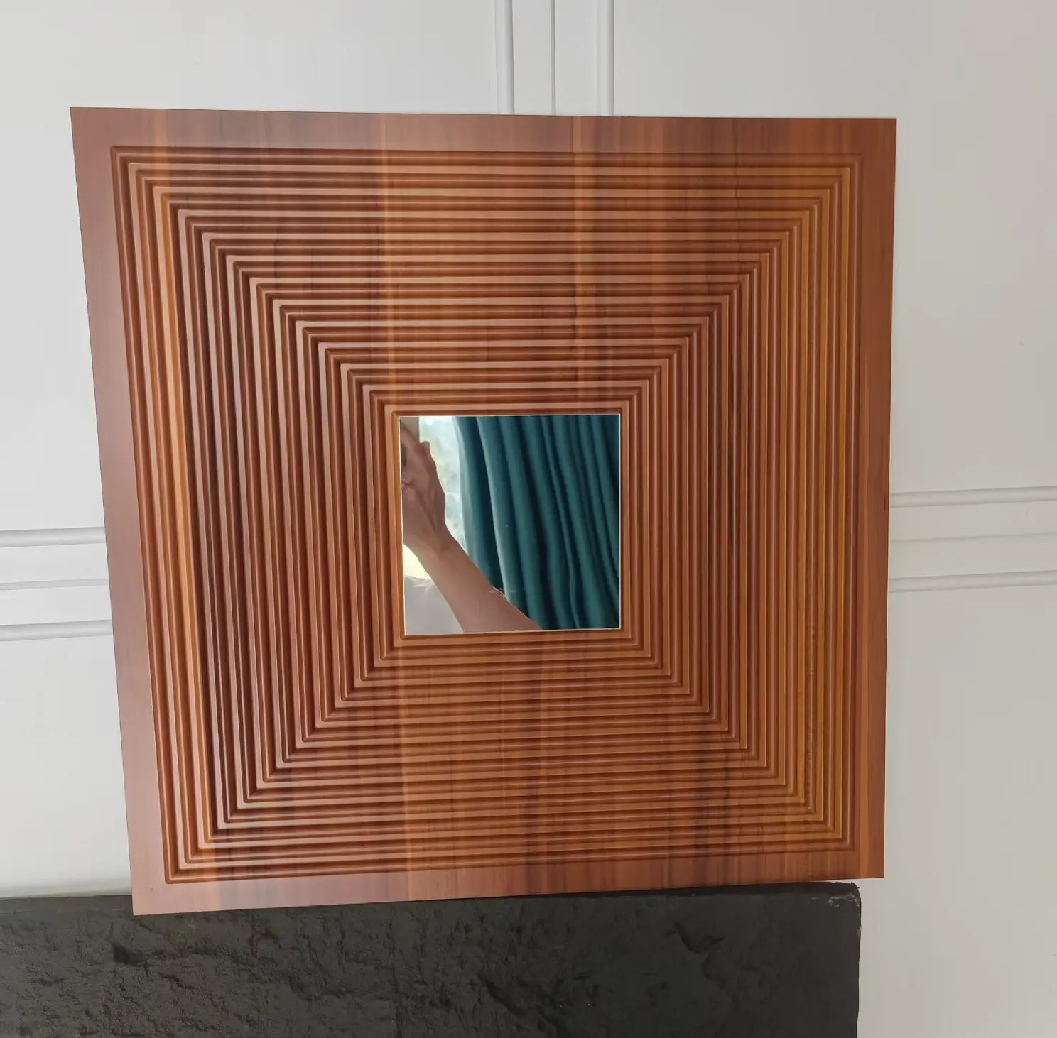 Zejing High Glossy 3d Wall Panel Pvc Wood Grain 50*50 cm Waterproof Villa 3D PVC Wall Panels for Modern House Decoration with Fire Resistant Design  D182镜面深木纹2.jpg