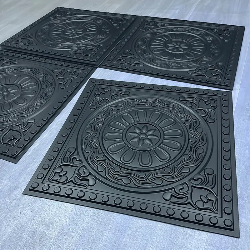 Easy Install 3D PVC Ceiling Panel Geometric Art Textured Plastic Ceiling Tiles for Quick Interior Renovation 3+ Year D230哑黑色4.jpg