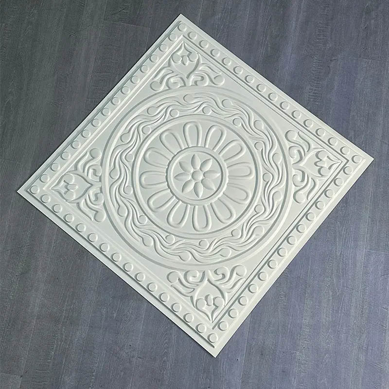 Easy Install 3D PVC Ceiling Panel Geometric Art Textured Plastic Ceiling Tiles for Quick Interior Renovation 3+ Year D230哑白色1.jpg