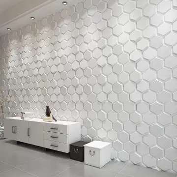 White 3D Wall Panels Pvc hexagonal pattern Design 3D Embossed Texture Hotel Decorative