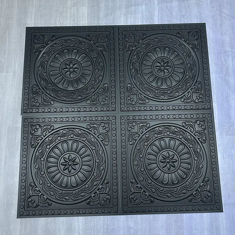Easy Install 3D PVC Ceiling Panel Geometric Art Textured Plastic Ceiling Tiles for Quick Interior Renovation 3+ Year D230哑黑色2.jpg