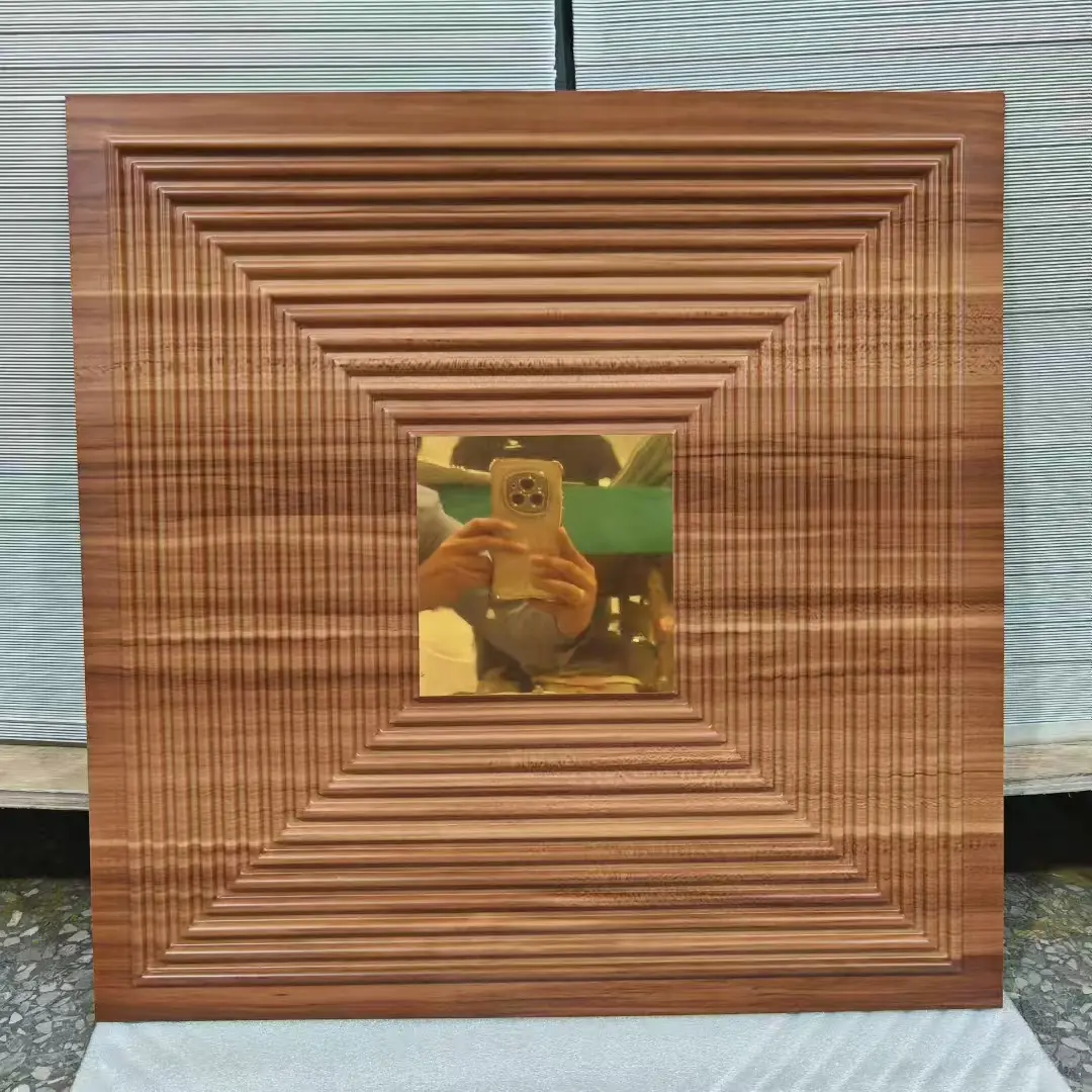 Zejing High Glossy 3d Wall Panel Pvc Wood Grain 50*50 cm Waterproof Villa 3D PVC Wall Panels for Modern House Decoration with Fire Resistant Design  D182木纹镜面金 (2).jpg