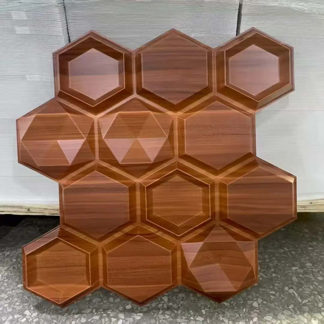 Zejing 50cm*50cm PVC 3D Wall Panel Geometric Cladding Easy Installation Waterproof and Fireproof 3D Wall Board for Interior Wall Decor Ceiling Decoration  TD084黑木纹色.jpg