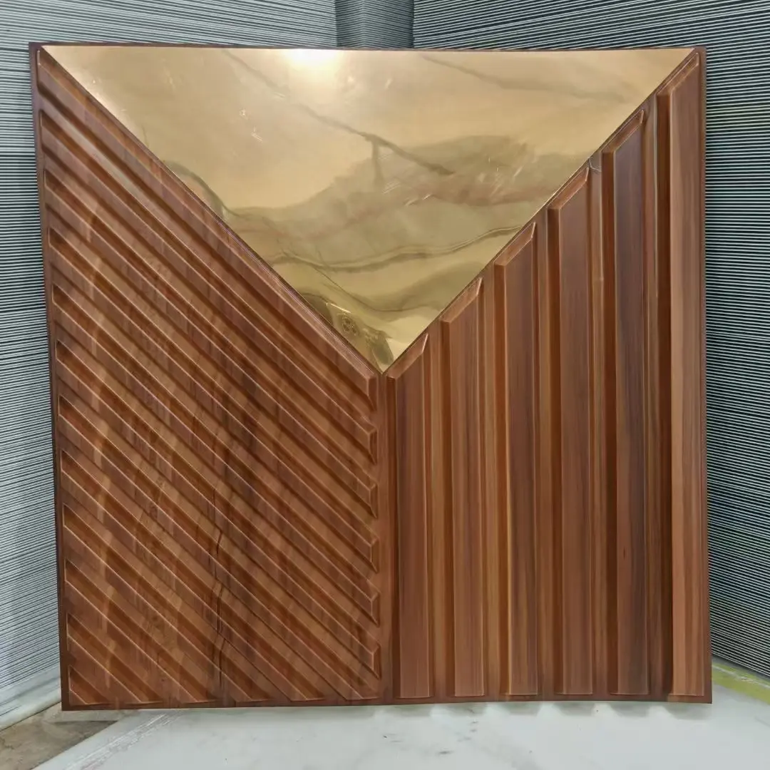 Zejing PVC Material 3D Pattern Wall Panel Wall Board for Interior Deco for Dining Room Installment Matte White 50x50 cm Size  D180镜面金.jpg