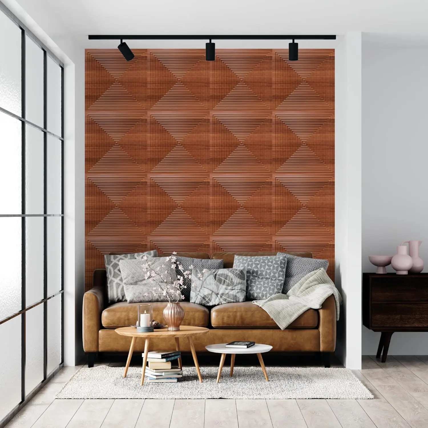 Zejing High Glossy 3d Wall Panel Pvc Wood Grain 50*50 cm Waterproof Villa 3D PVC Wall Panels for Modern House Decoration with Fire Resistant Design  D182深木纹1-2.jpg