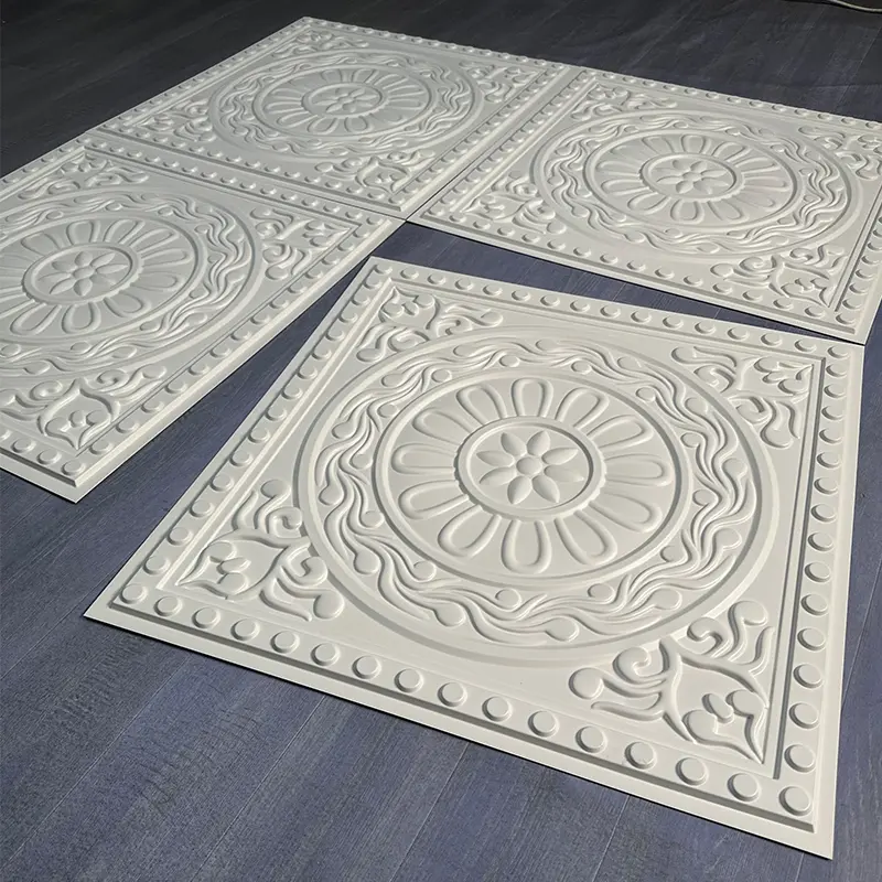 Easy Install 3D PVC Ceiling Panel Geometric Art Textured Plastic Ceiling Tiles for Quick Interior Renovation 3+ Year D230哑白色4.jpg