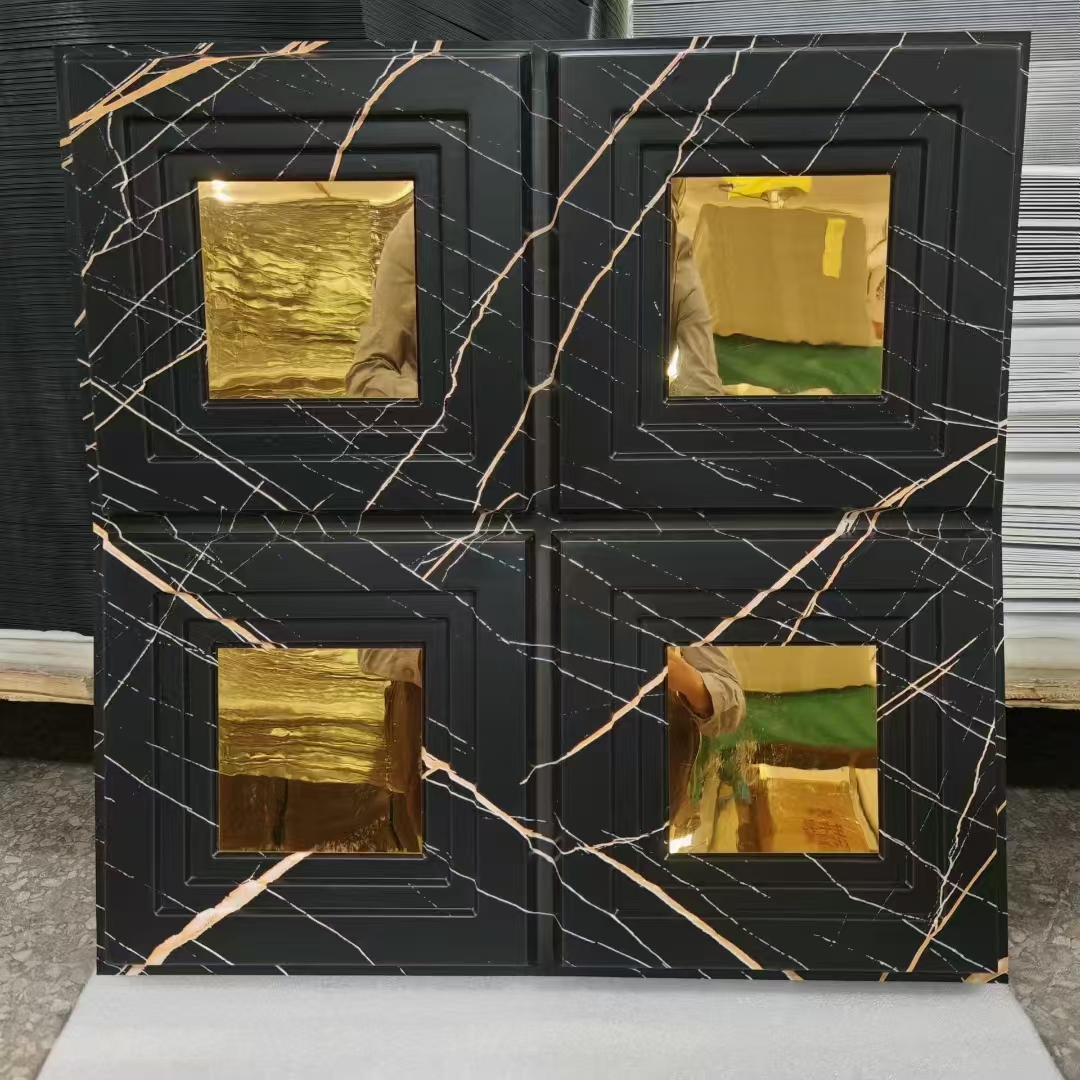 Zejing 50*50 cm 3D Textures PVC Geometric Wall Panel Short Lead Time  for Interior Decoration Easy Installation Modern Waterproof Design  D197浅香槟金镜面金1.jpg