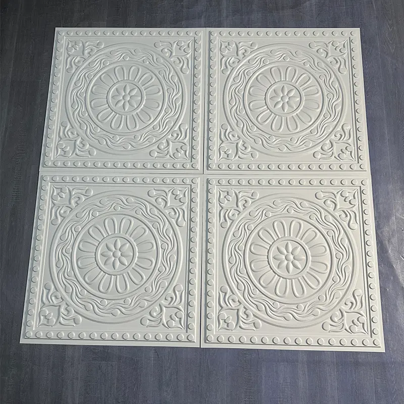 Easy Install 3D PVC Ceiling Panel Geometric Art Textured Plastic Ceiling Tiles for Quick Interior Renovation 3+ Year D230哑白色2.jpg