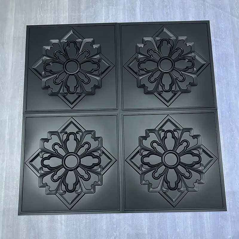 Zejing 3D Artistic Embossed Wall Panels White PVC Ceilings for Interior Decorative Waterproof Ceiling Modern  D231黑色2.jpg