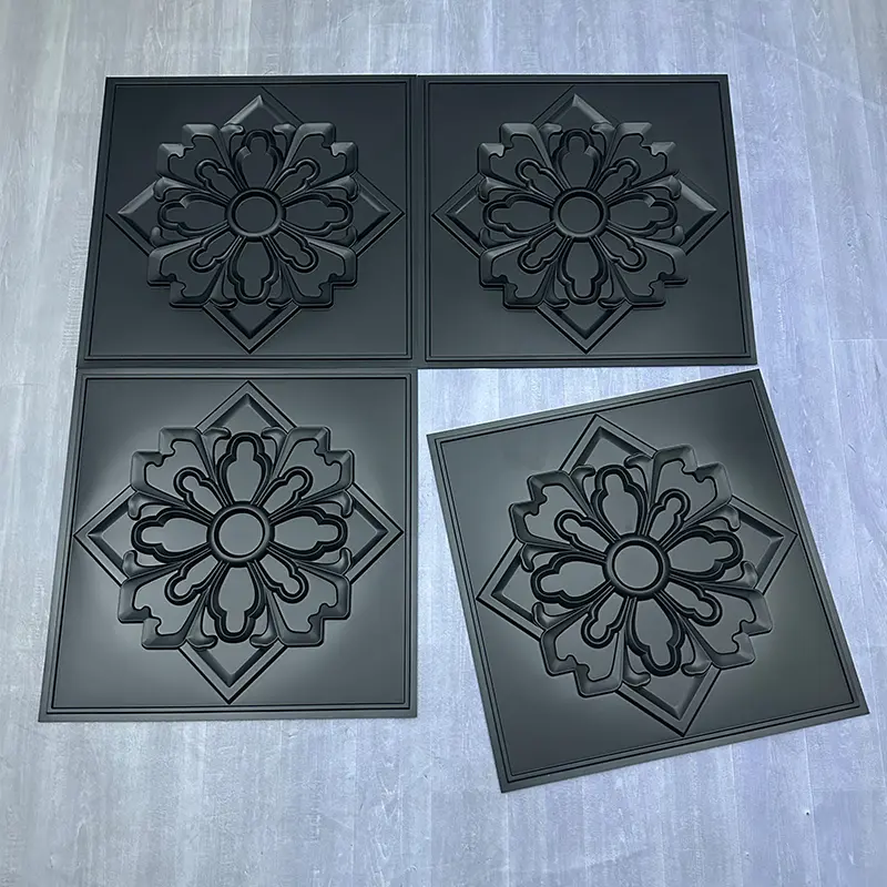Zejing 3D Artistic Embossed Wall Panels White PVC Ceilings for Interior Decorative Waterproof Ceiling Modern  D231黑色3.jpg