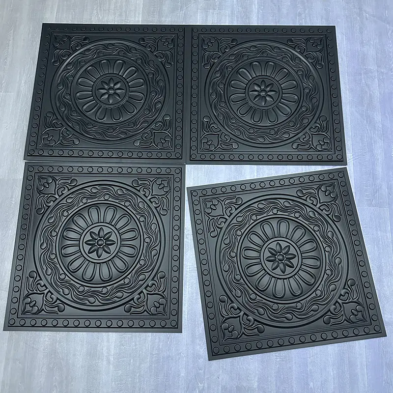 Easy Install 3D PVC Ceiling Panel Geometric Art Textured Plastic Ceiling Tiles for Quick Interior Renovation 3+ Year D230哑黑色3.jpg