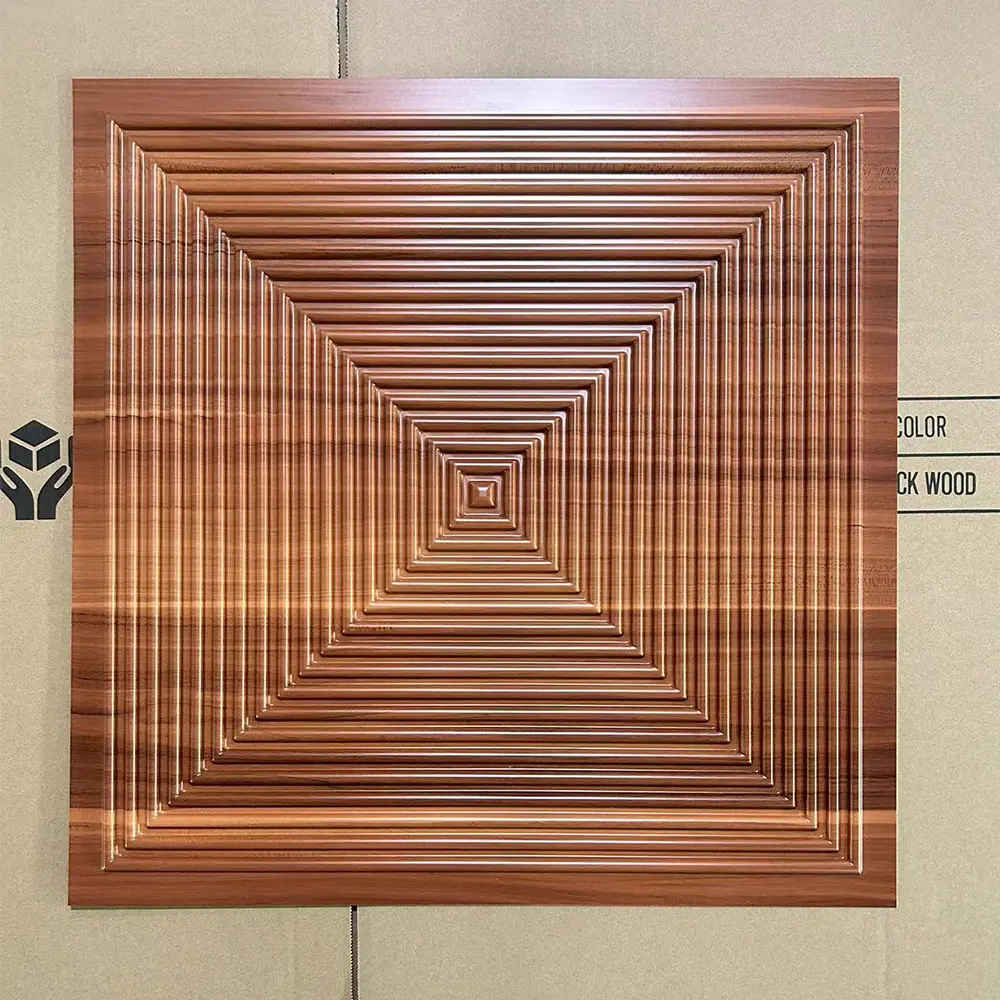 Zejing High Glossy 3d Wall Panel Pvc Wood Grain 50*50 cm Waterproof Villa 3D PVC Wall Panels for Modern House Decoration with Fire Resistant Design  D182木纹-1.jpg