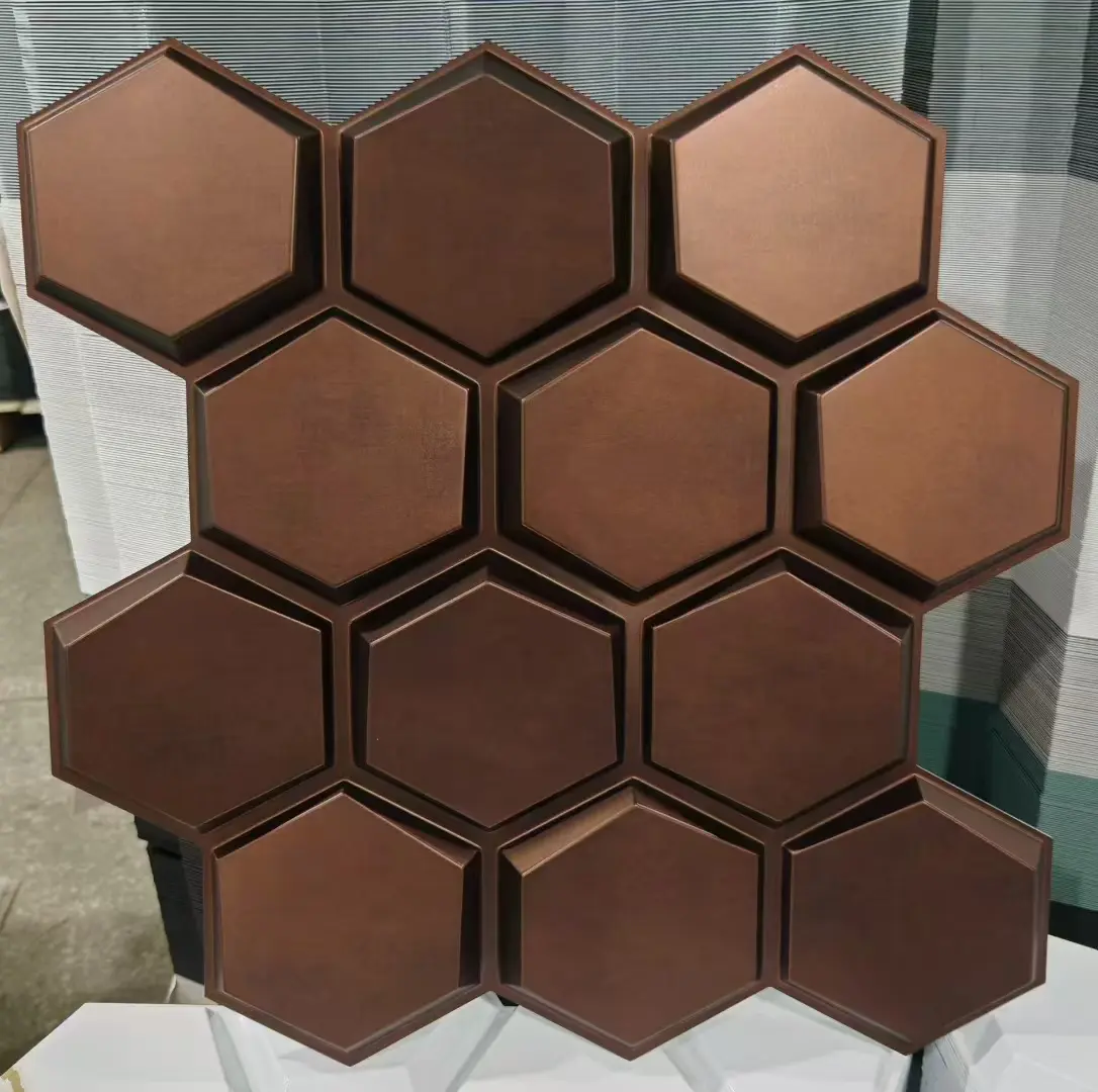 Zejing Pvc 3D Design 50x50cm Waterproof 3D Wall Panel Board 3d Geometric Pattern Texture Pvc Wall Panel for Interior Home Hotel  TD038红铜绣.jpg