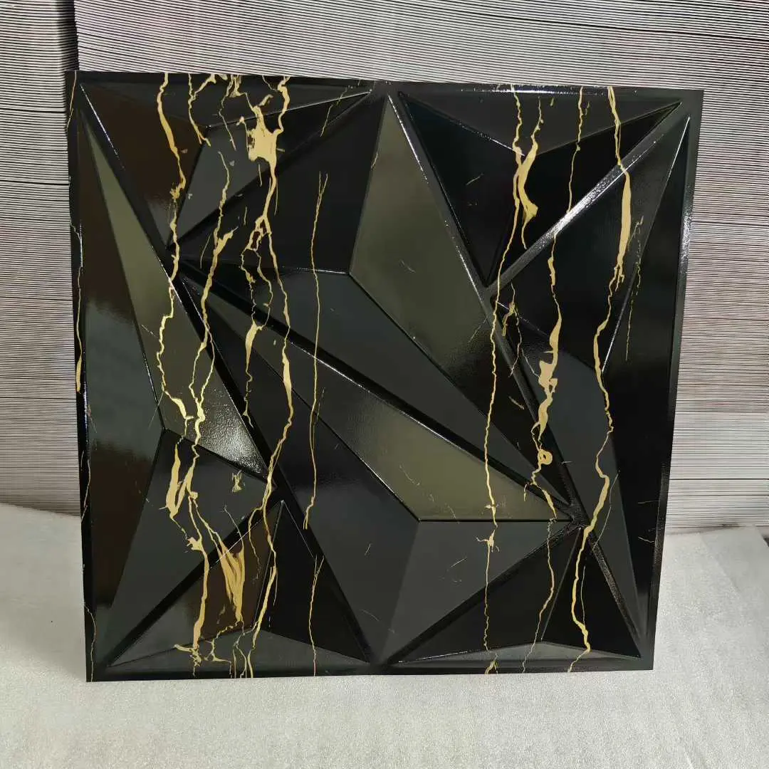 Zejing Decorative 50*50 cm Matt Black 3D PVC Geometric Wall Panels Household Hotel Living Room Dining Interior Graphic Design Wholesale   D137金大理石.jpg