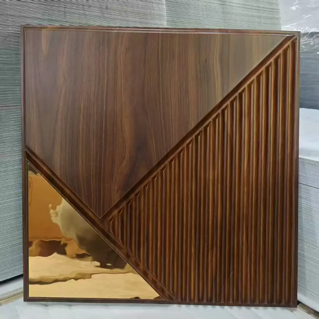 Zejing 50*50 cm 3D Textures PVC Geometric Wall Panel Short Lead Time  for Interior Decoration Easy Installation Modern Waterproof Design  D178木纹镜面金.jpg
