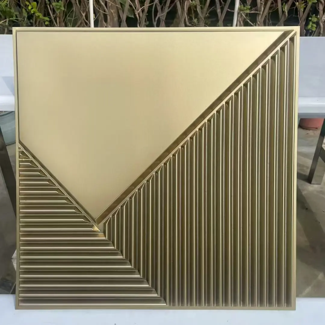 Zejing 50*50 cm 3D Textures PVC Geometric Wall Panel Short Lead Time  for Interior Decoration Easy Installation Modern Waterproof Design  D178香槟金.jpg
