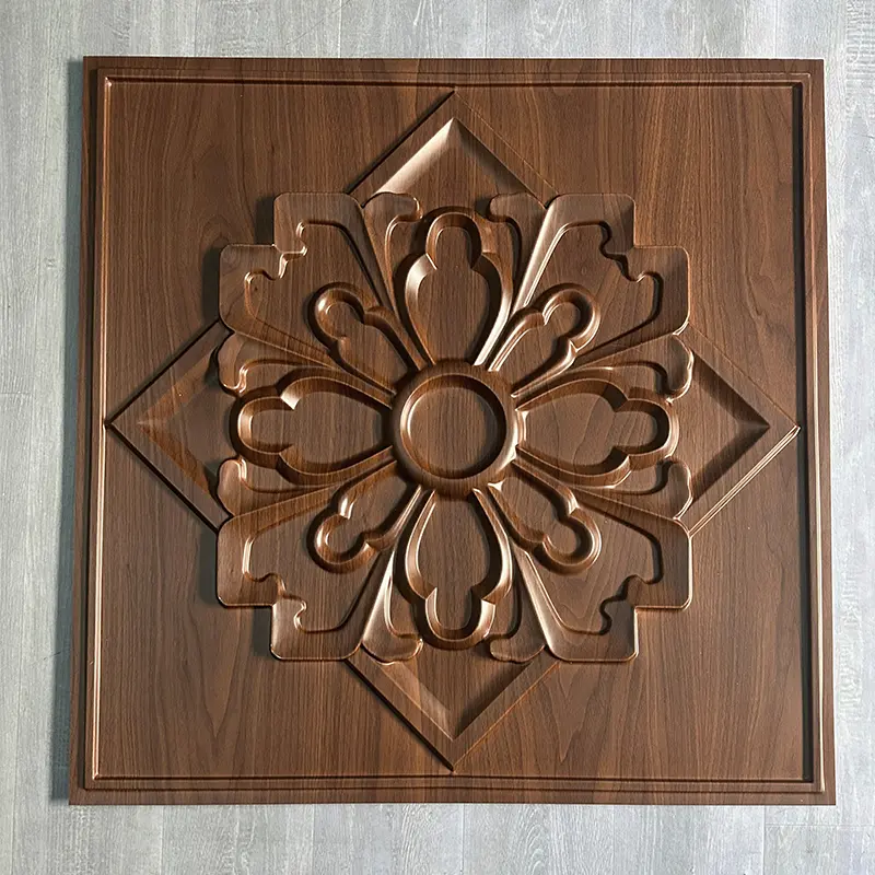 Zejing 24" X 24" PVC 3D Wall Panel Ceiling Tiles Home Decor Ceiling Decor Geometry Pattern Waterproof Bedroom  D231黑木纹.jpg