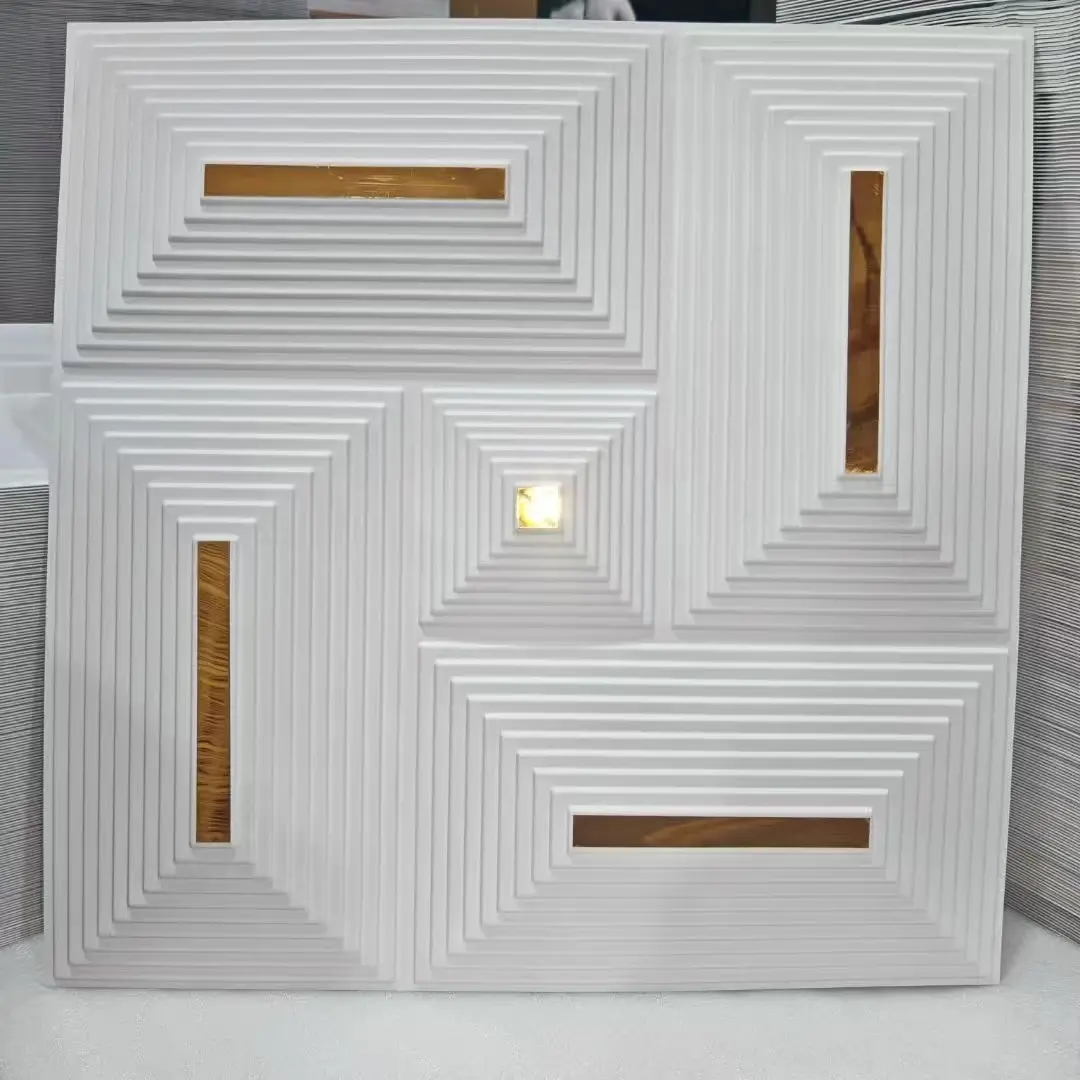 Zejing 50cm*50cm PVC 3D Wall Panel Geometric Cladding Easy Installation Waterproof and Fireproof 3D Wall Board for Interior Wall Decor Ceiling Decoration  D204白色镜面金.jpg