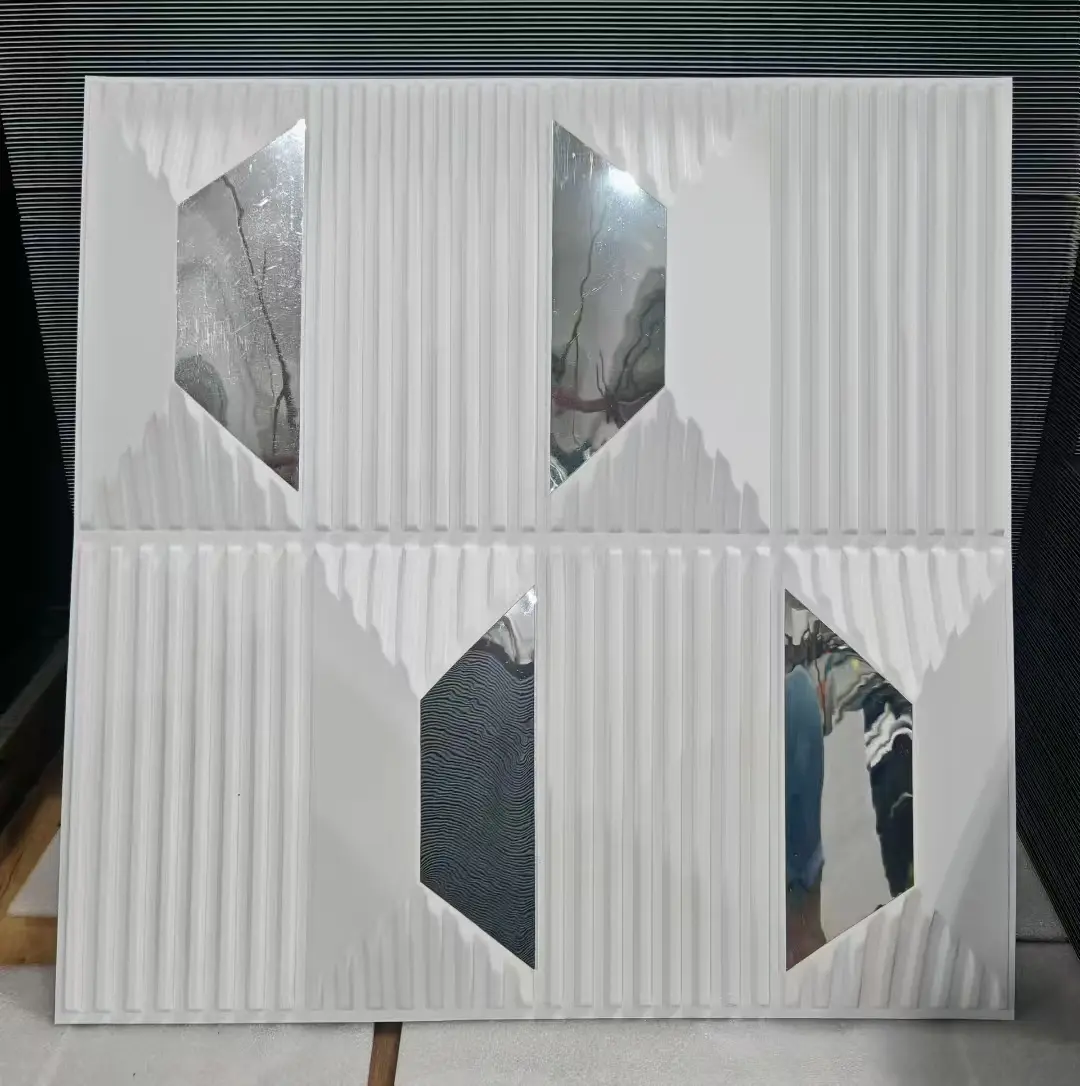Zejing Easy Clean Stereo Safe Environment 3D Panel 30x30 50x50 for Hotels and Bedroom 3d Pvc Wall Panel D171白色镜面银.jpg