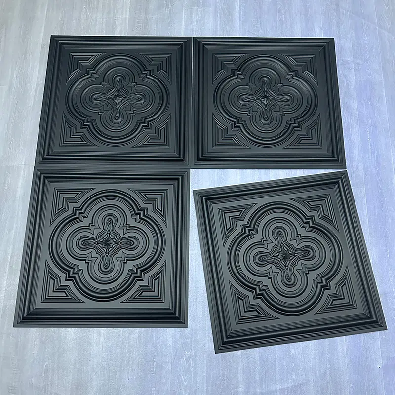 Zejing Black PVC 3D Embossed Waterproof Wall Panels Ceiling for Modern Interior Decoration Easy Installation For Hotels Malls Living Rooms Wholesale Price  D232黑色3.jpg