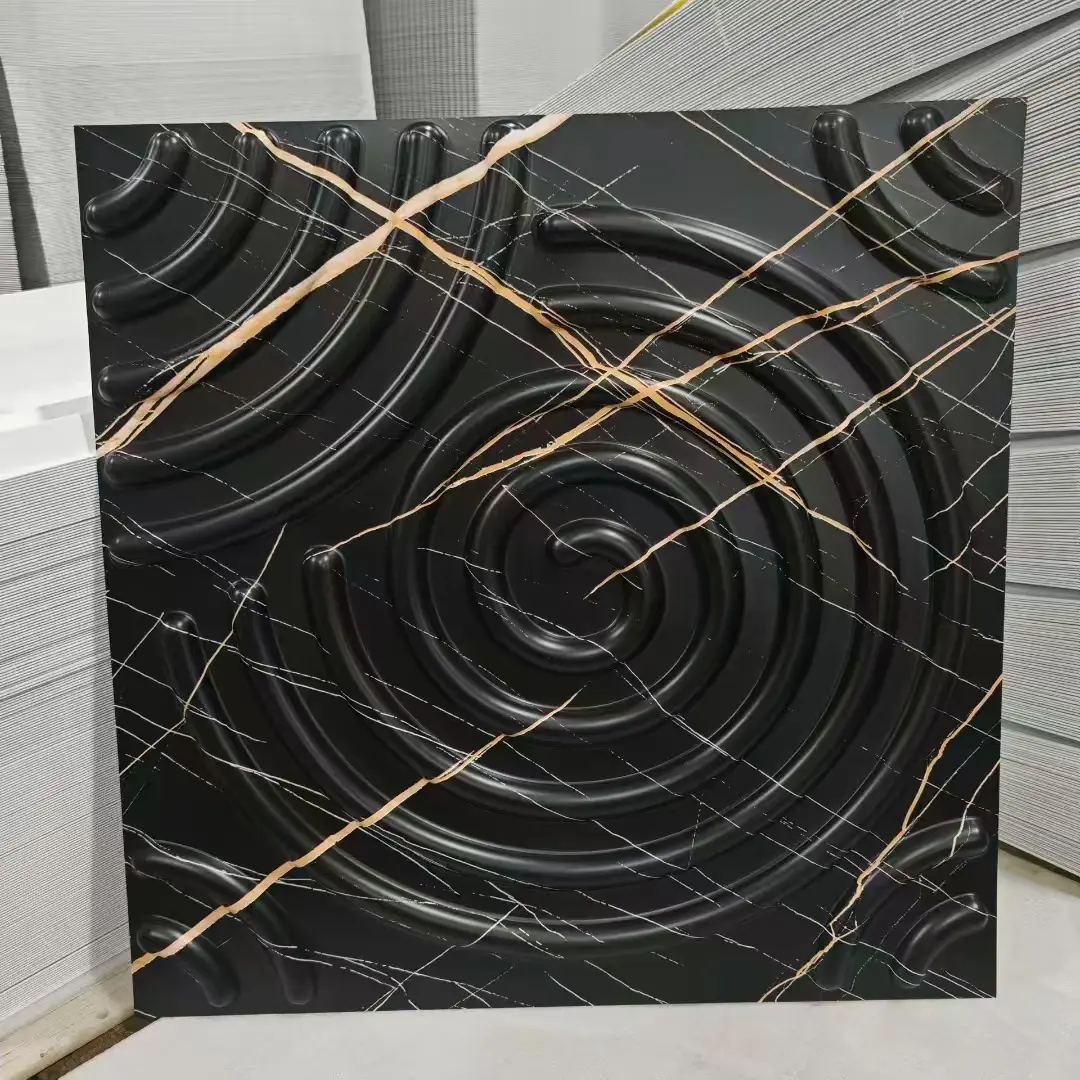 Zejing Decorative 50*50 cm Matt Black 3D PVC Geometric Wall Panels Household Hotel Living Room Dining Interior Graphic Design Wholesale   D069黑色.jpg
