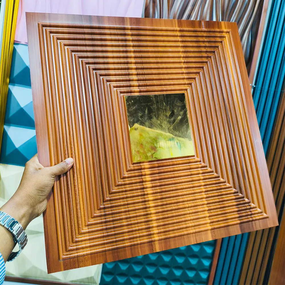 Zejing High Glossy 3d Wall Panel Pvc Wood Grain 50*50 cm Waterproof Villa 3D PVC Wall Panels for Modern House Decoration with Fire Resistant Design  D182镜面金1.jpg