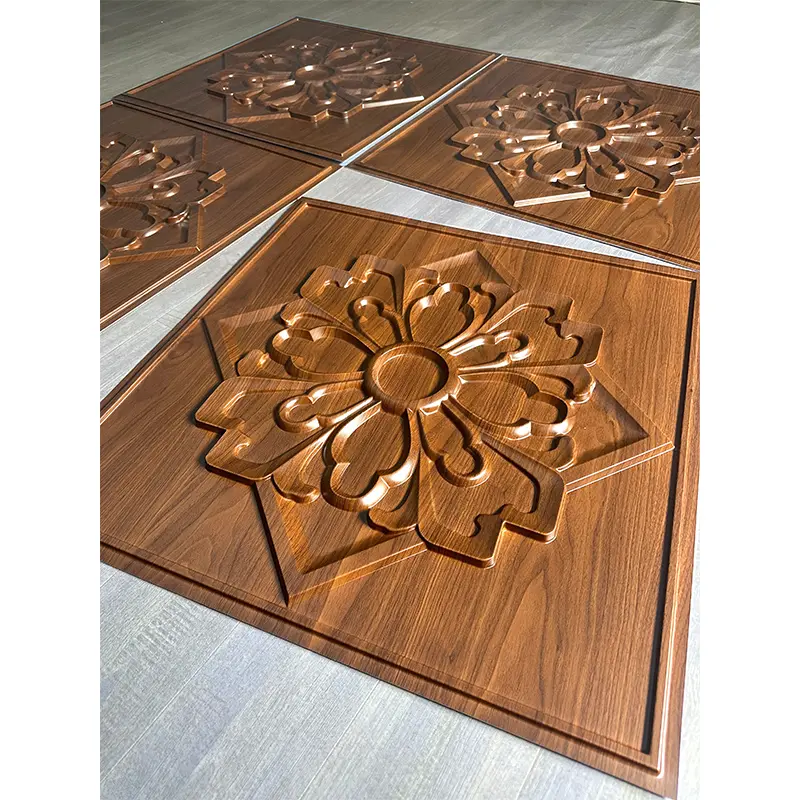 Zejing 24" X 24" PVC 3D Wall Panel Ceiling Tiles Home Decor Ceiling Decor Geometry Pattern Waterproof Bedroom  D231黑木纹4.jpg