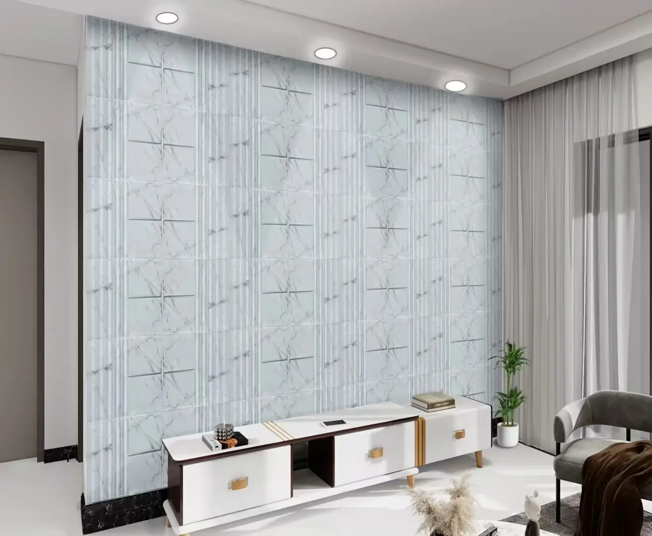 Zejing 3D Textures Exterior and Interior Cladding Decor Pvc 3d Wall Panel Waterproof and Fireproof High Quality for Home Hotel Wall Easy Installation  D190大理石.jpg