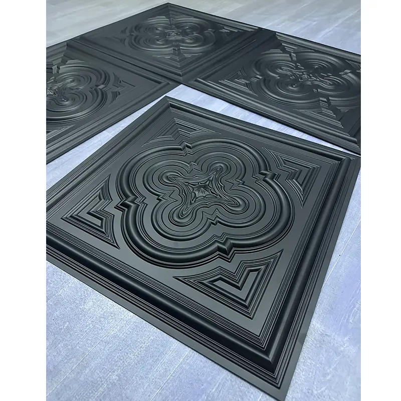Zejing Black PVC 3D Embossed Waterproof Wall Panels Ceiling for Modern Interior Decoration Easy Installation For Hotels Malls Living Rooms Wholesale Price  D232黑色4.jpg