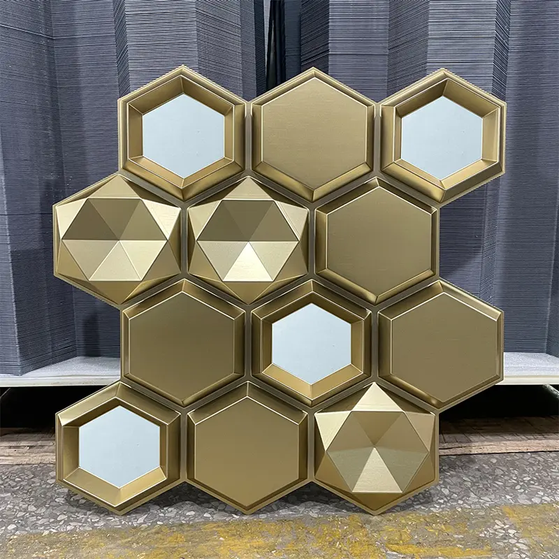 Zejing 3D PVC DIY Wall Panels for Indoor Use New Design Mirror Gold with Waterproof Zero Formaldehyde Features Customizable Modern  TD084香槟金镜面银1.jpg