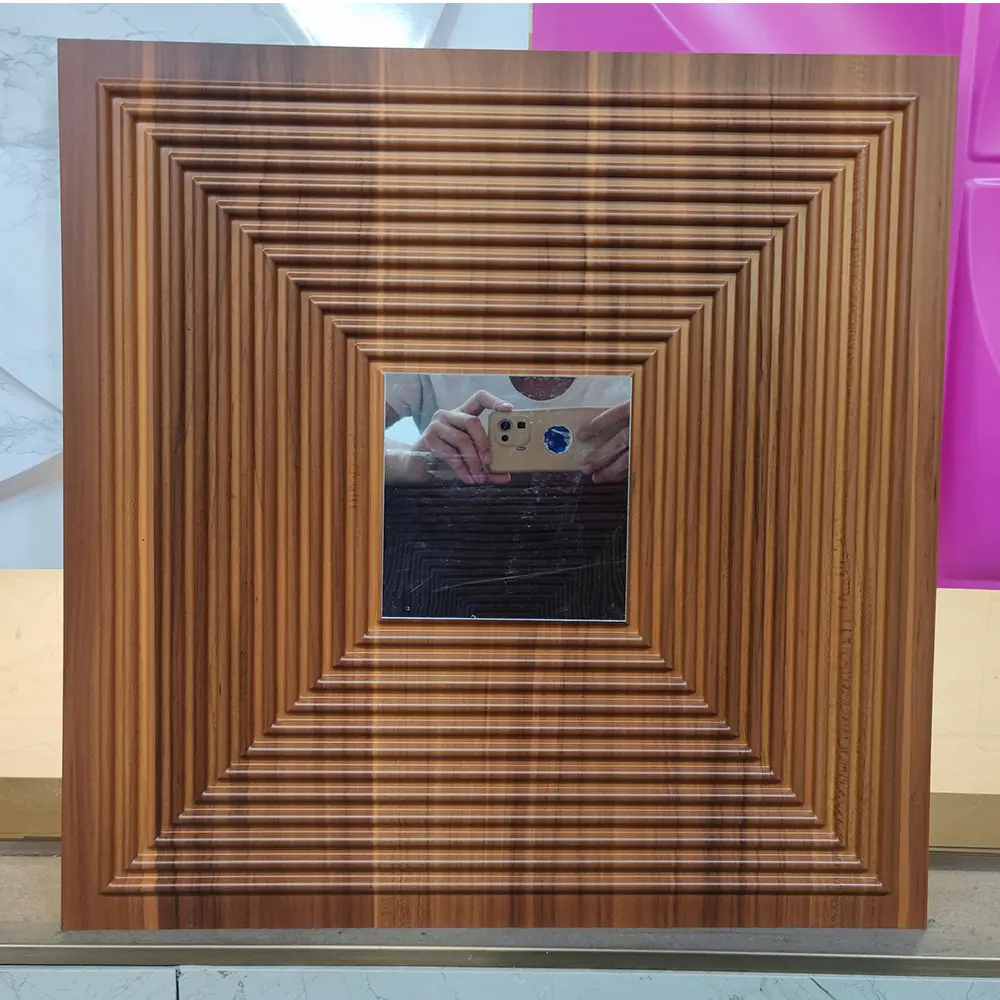 Zejing High Glossy 3d Wall Panel Pvc Wood Grain 50*50 cm Waterproof Villa 3D PVC Wall Panels for Modern House Decoration with Fire Resistant Design  D182黑木纹镜面.jpg