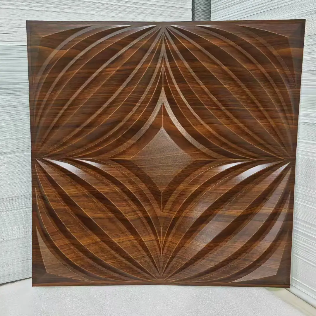 Zejing Pvc 3D Design 50x50cm Waterproof 3D Wall Panel Board 3d Geometric Pattern Texture Pvc Wall Panel for Interior Home Hotel  D219木纹色.jpg