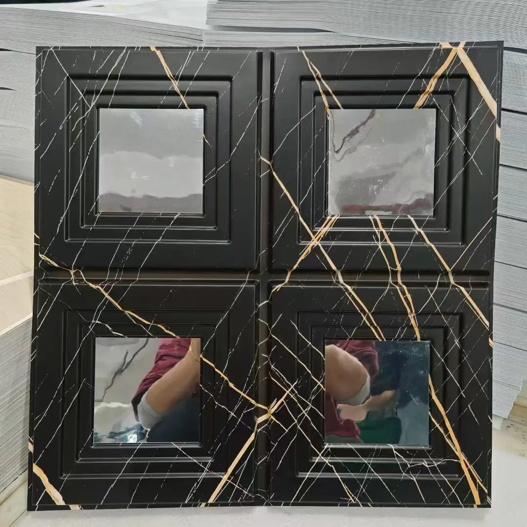 Zejing Decorative 50*50 cm Matt Black 3D PVC Geometric Wall Panels Household Hotel Living Room Dining Interior Graphic Design Wholesale   D197镜面银.jpg